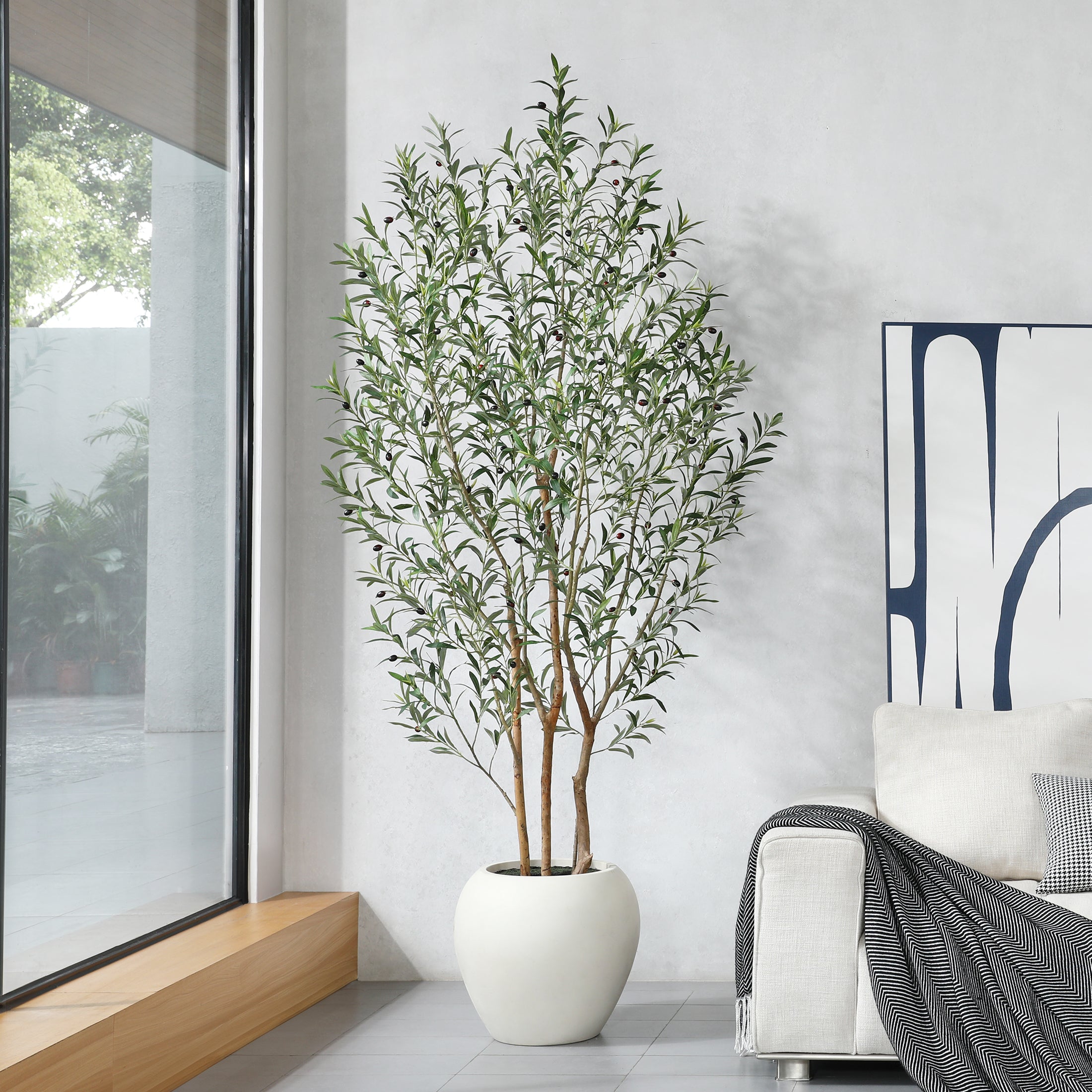 VeriNatural 8FT Artificial Real Trunks Olive Tree with Custom White Po