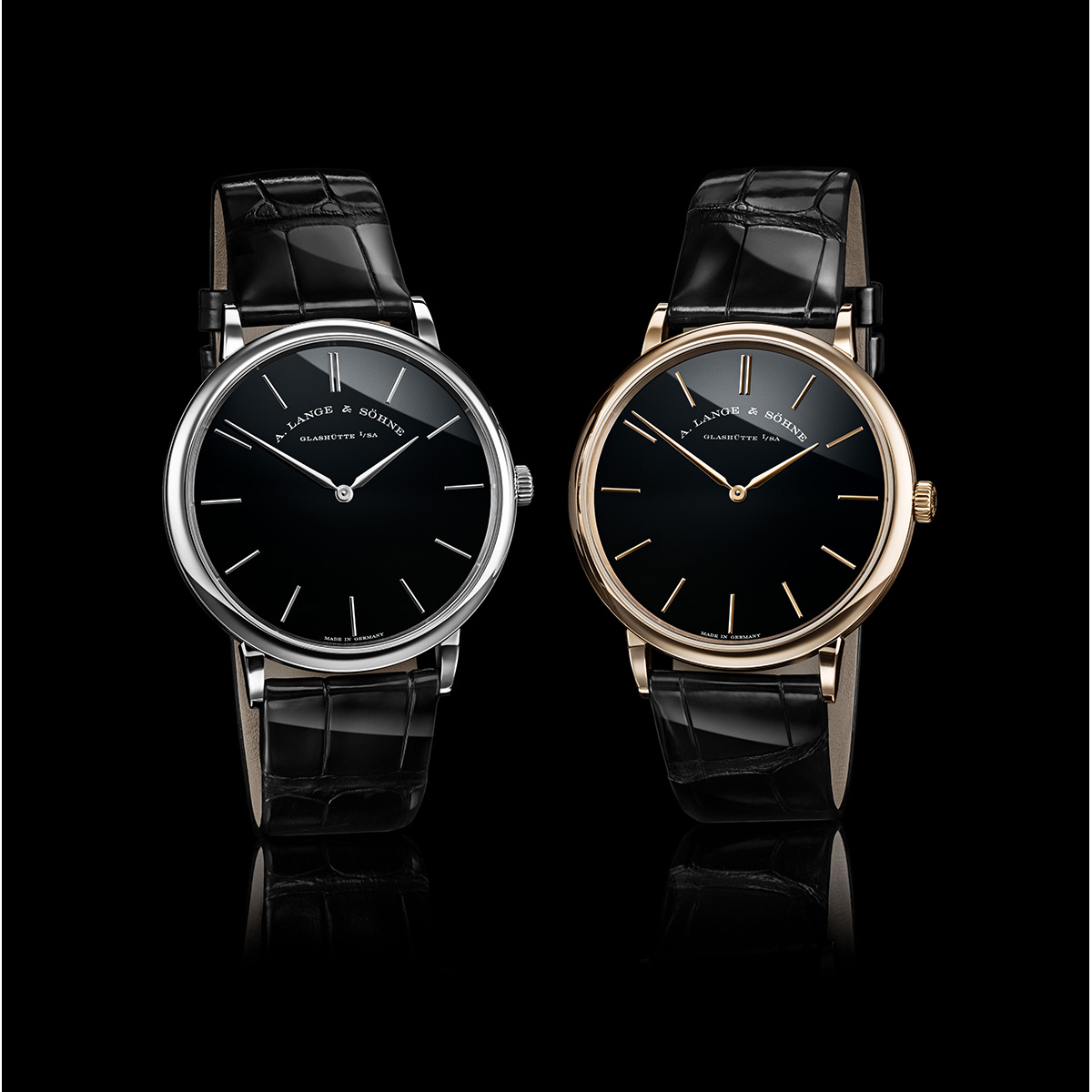 A.ランゲ&ゾーネ「サクソニア・フラッハ」にオニキス文字盤を用いた