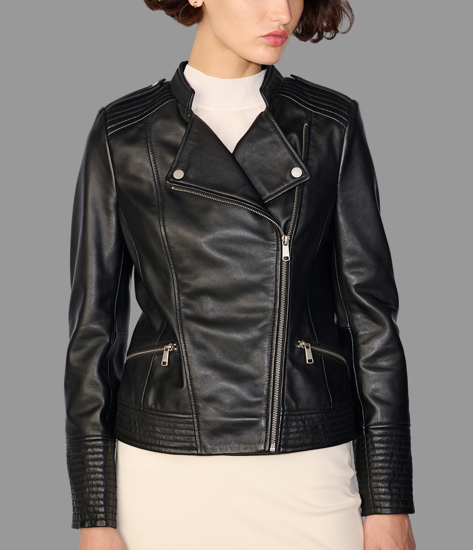 Monica Asymmetrical Leather Moto Jacket | Wilsons Leather
