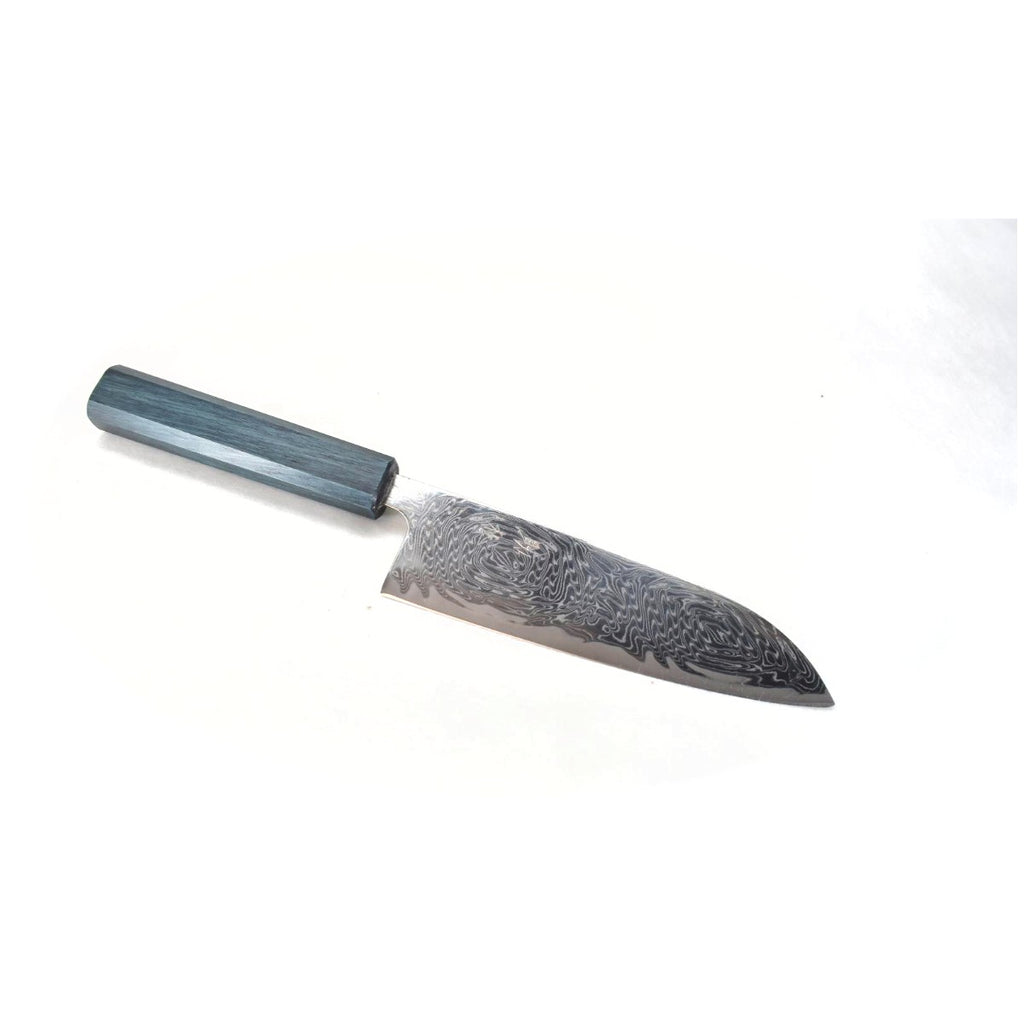 SUKEMATSU 67Layers Nikkel Damascus SPIRALED Santoku, Blue Lacqured