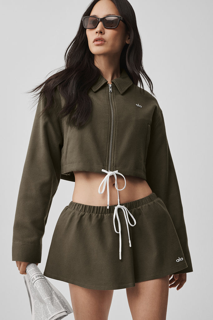 Cropped Fan Favorite Full Zip Jacket - Olive Tree | ALO