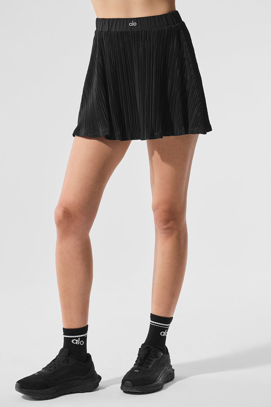 Micro Plisse Tennis Skirt - Black | ALO