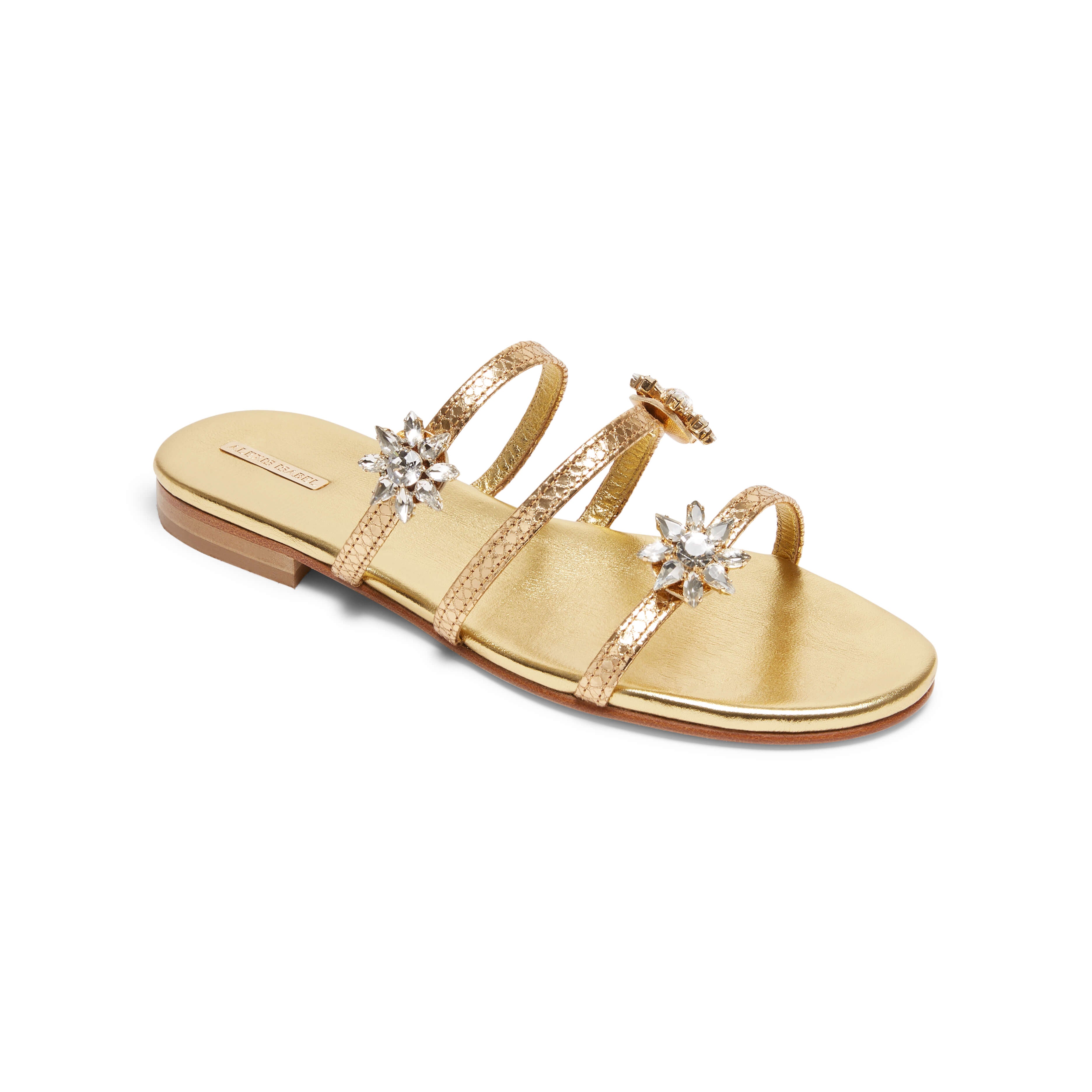 Jeweled Gold Sandals - Leather Slides: Supernova | Alexis Isabel