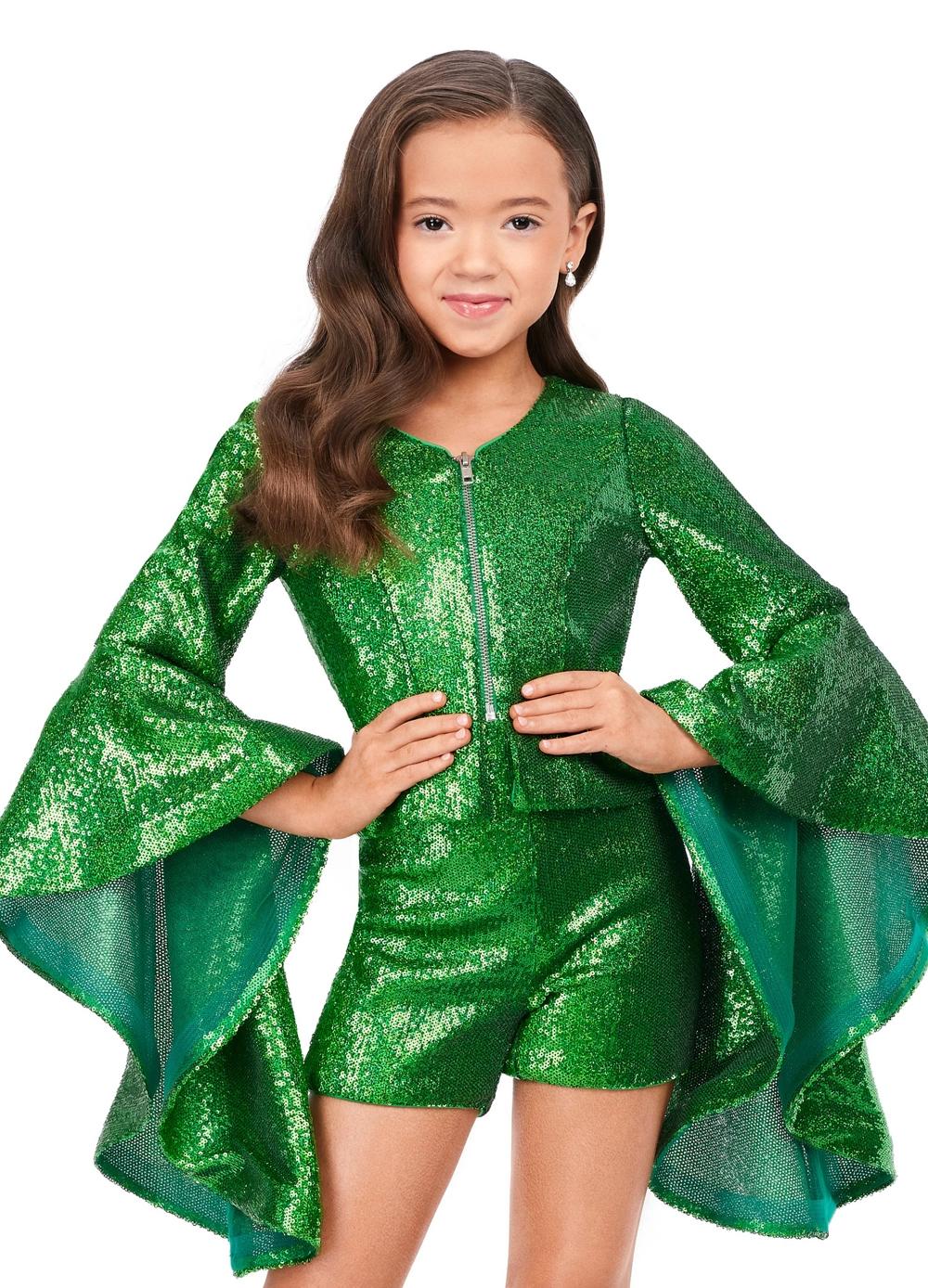 ASHLEYlauren 8188 Kids Sequin Two Piece Romper