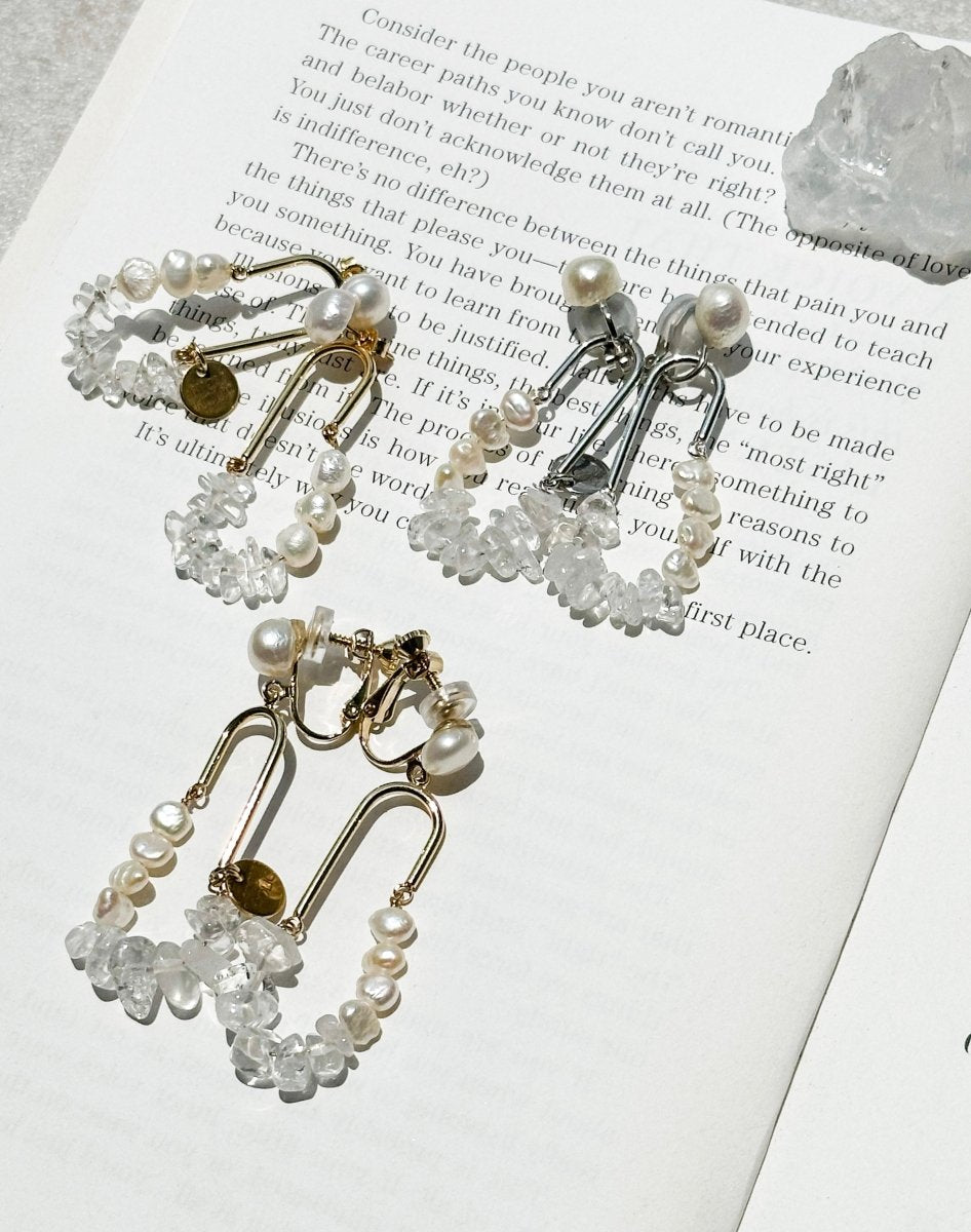 淡水パール×水晶サザレ2wayピアス＆イヤリング – おしゃれ花嫁様