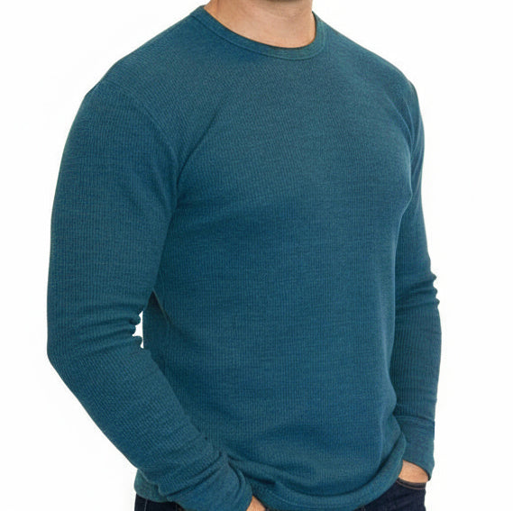 Crystal Teal Organic Cotton Blend Waffle Stitch Thermal Shirt