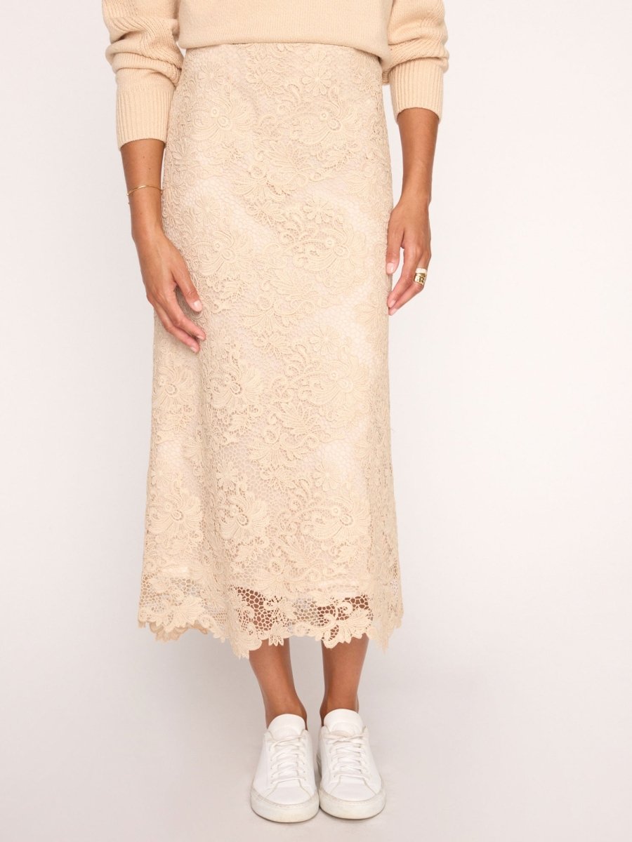 Mara Lace Skirt in Buff - Floral Lace Skirt - Brochu Walker