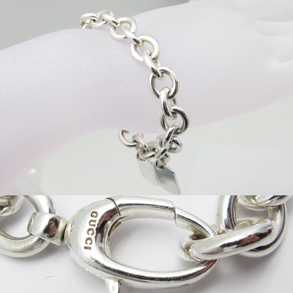 グッチ GUCCI ダブルタグ ロゴプレート チェーンブレスレット シルバー