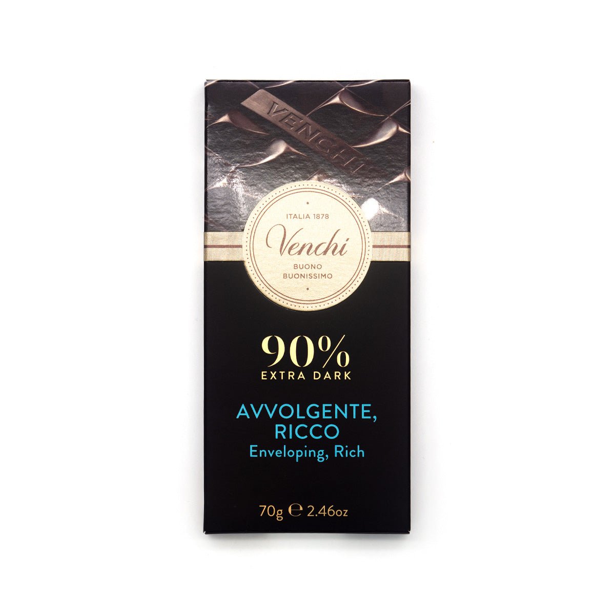 Venchi Avvolgente Ricco 90% Extra Dark Chocolate Bar - 70g