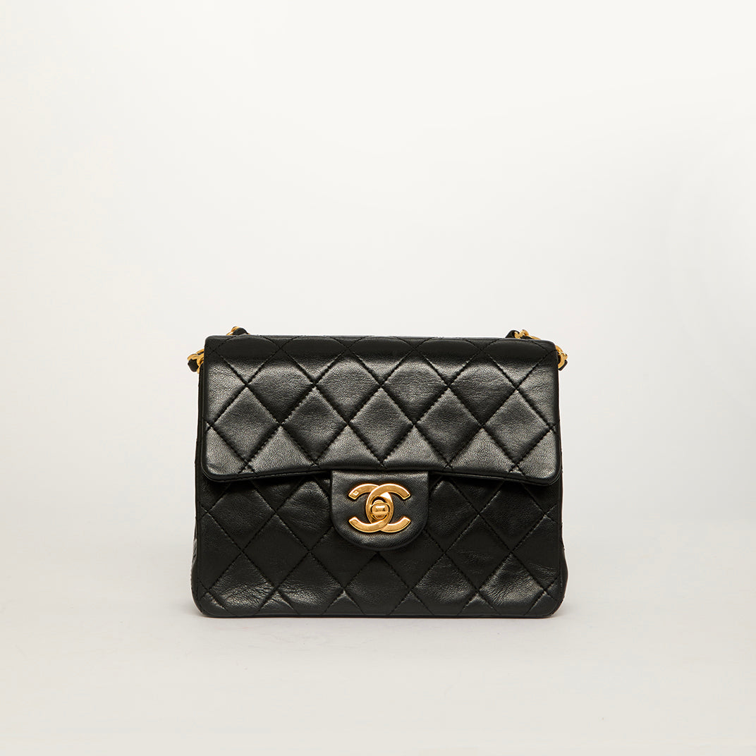 CHANEL Mini Square Classic Single Flap Shoulder Bag In Black | COCOON