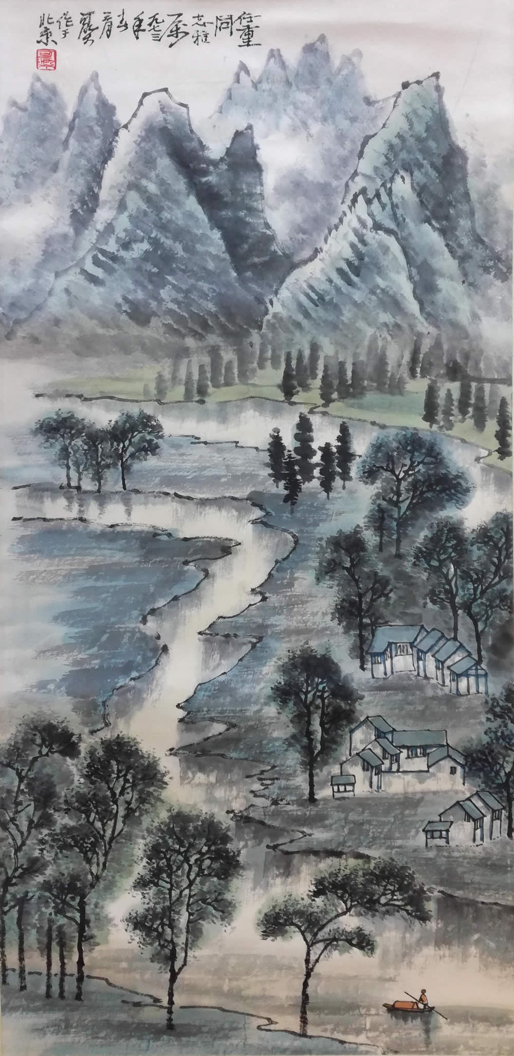 李可染作品，文革时期的青绿山水-名人字画网