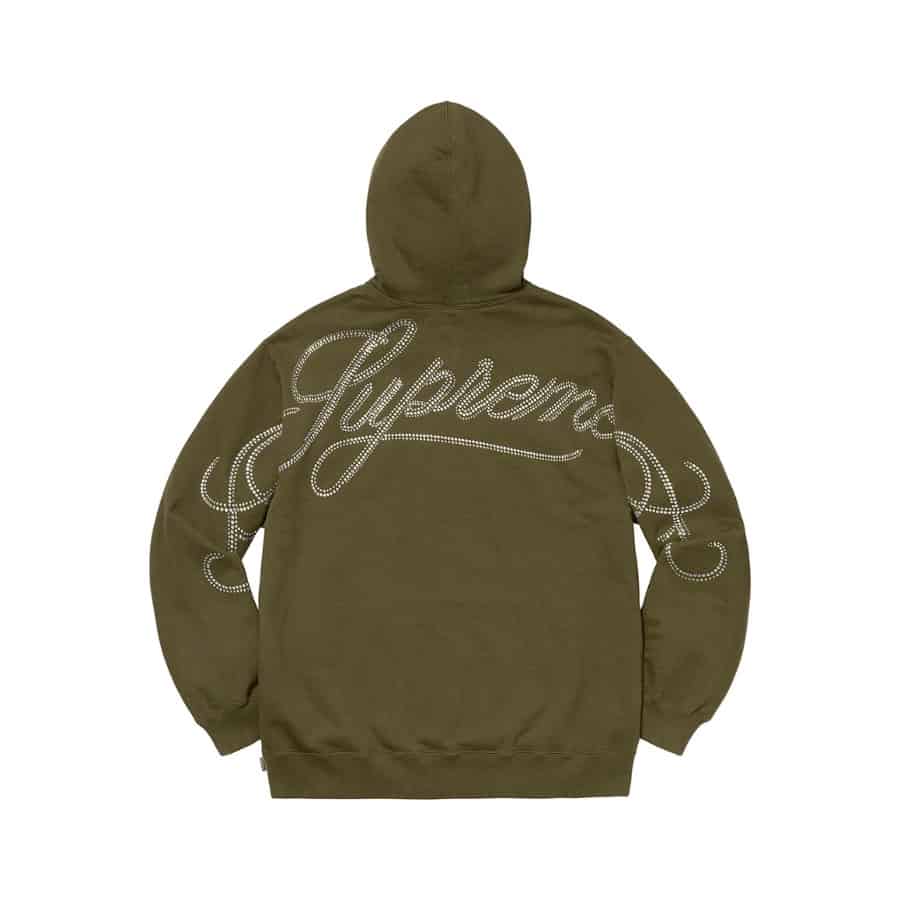 Supreme Rhinestone Script Hooded Sweatshirt Dark Olive – CRUIZER