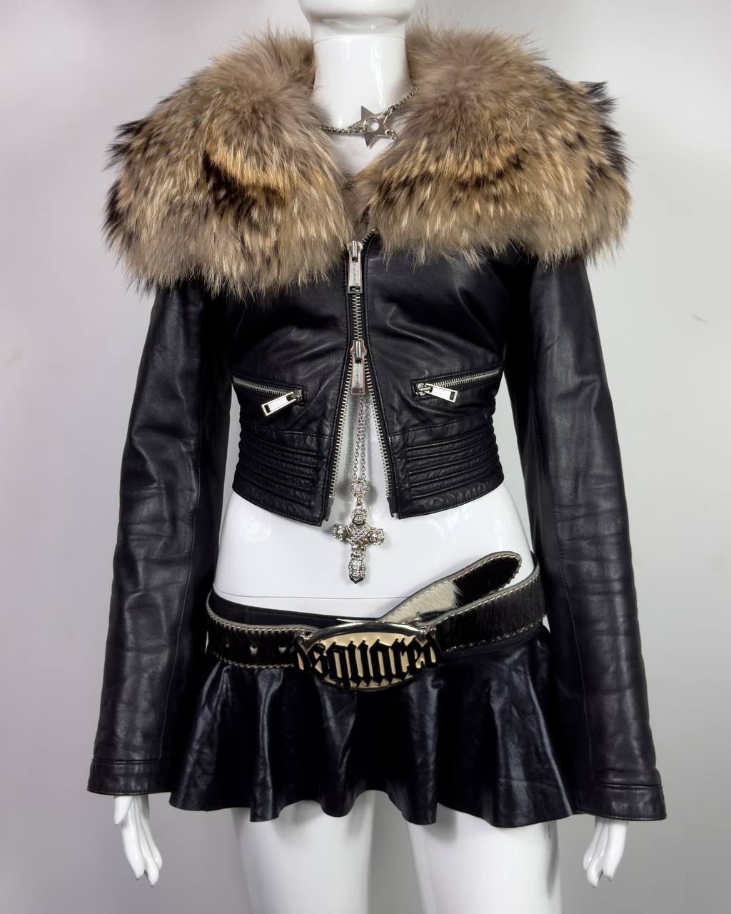 DSQUARED2 00s Fur Leather Moto Biker Jacket – darina`s garms