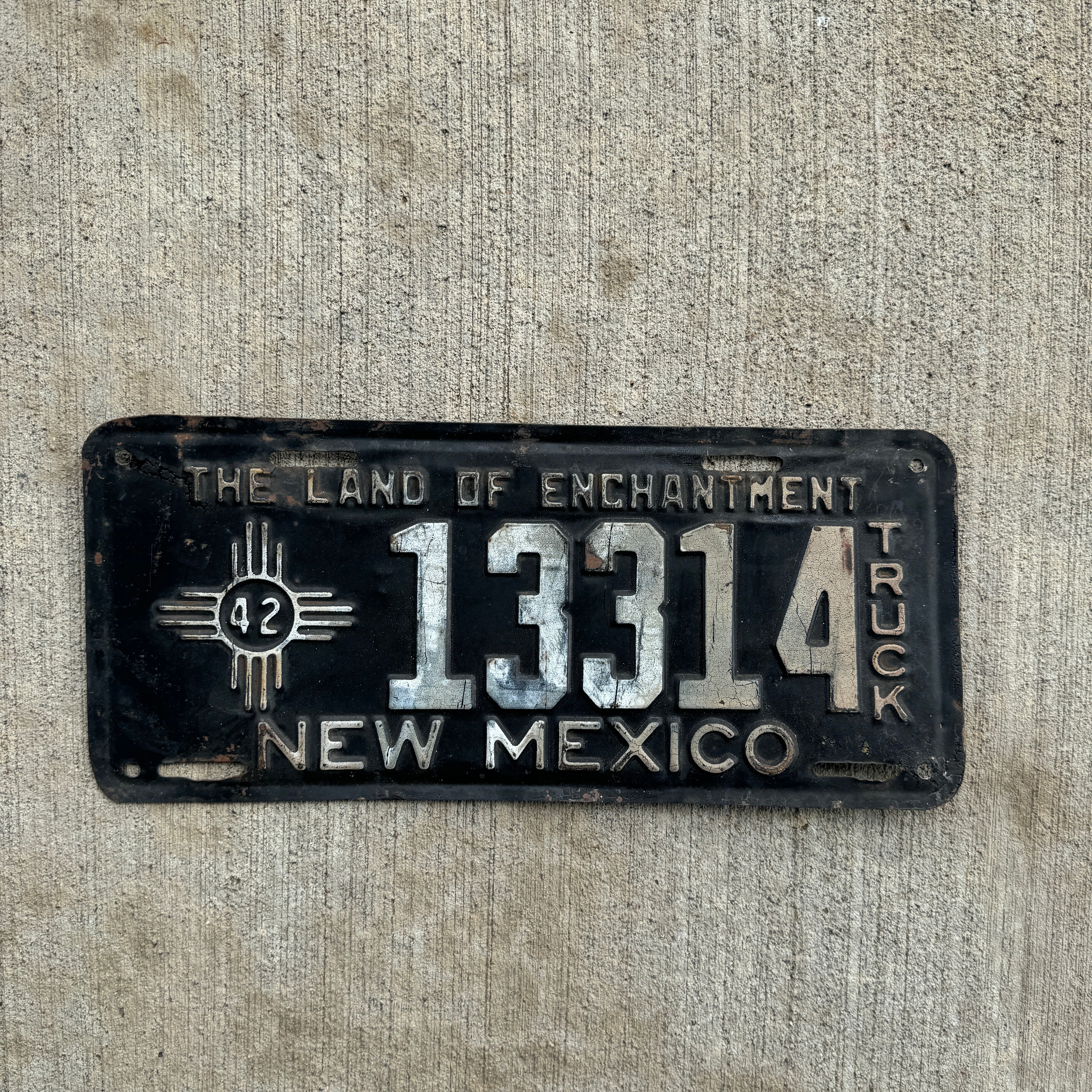 1942 New Mexico Truck License Plate with Zia Black Wall Decor