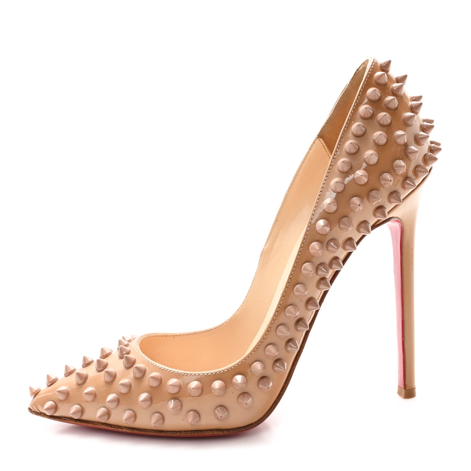 Christian Louboutin Patent Pigalle Spikes 120 Pumps 36 Nude