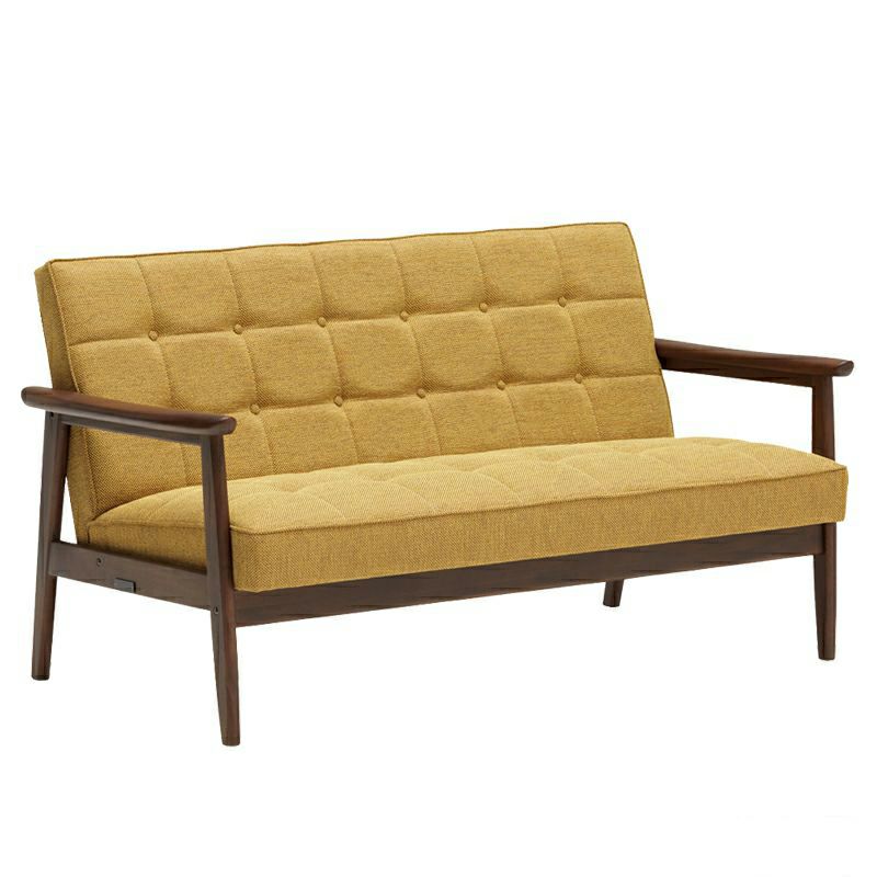 カリモク60 Kチェア2シーター マスタードイエロー（モカブラウン色塗装