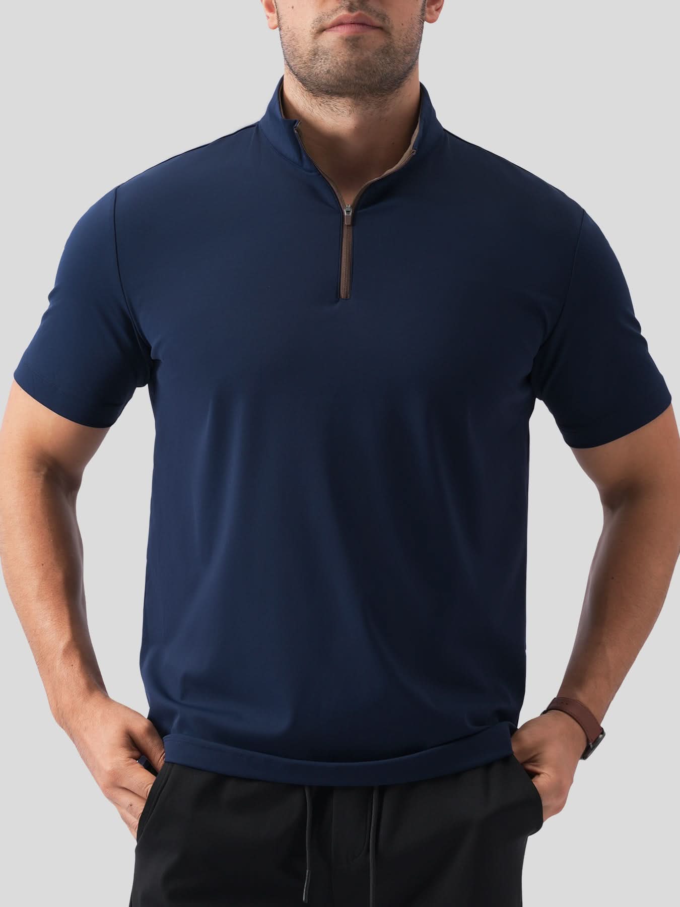 SmoothBlend Half Zip Mock Neck Short Sleeve Tee – Fioboc