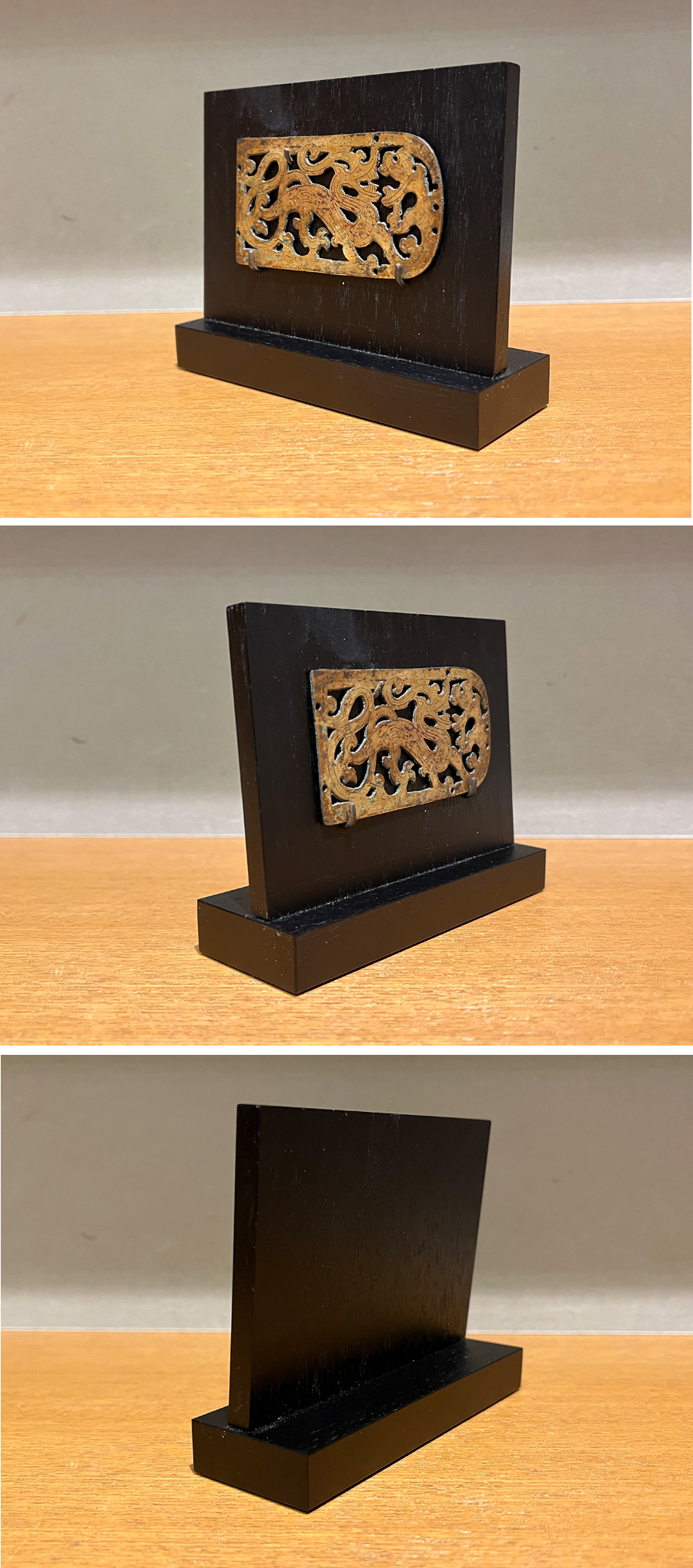 中国古美術・旧蔵龍紋如意腰帯留め・鏨刻鎏金・純銅细密彫・純手作り・高浮彫り・根付 風招 - 金銅透彫り<br>龍文帯金具 | 古美術品専門サイト fufufufu.com