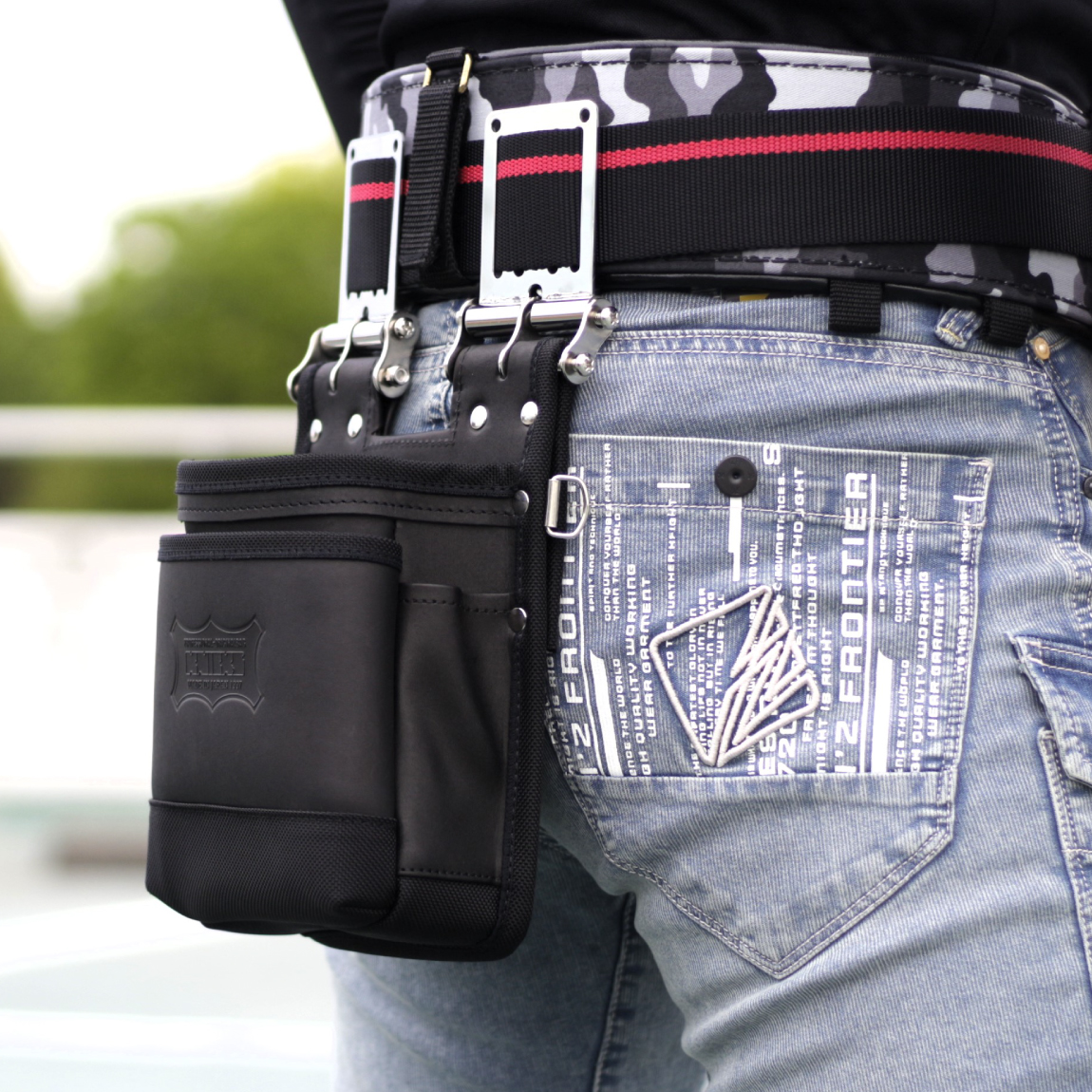 ニックス 鳶職向仕様ツーウェイ2段腰袋 【ヌメ黒革 バリスティック補強