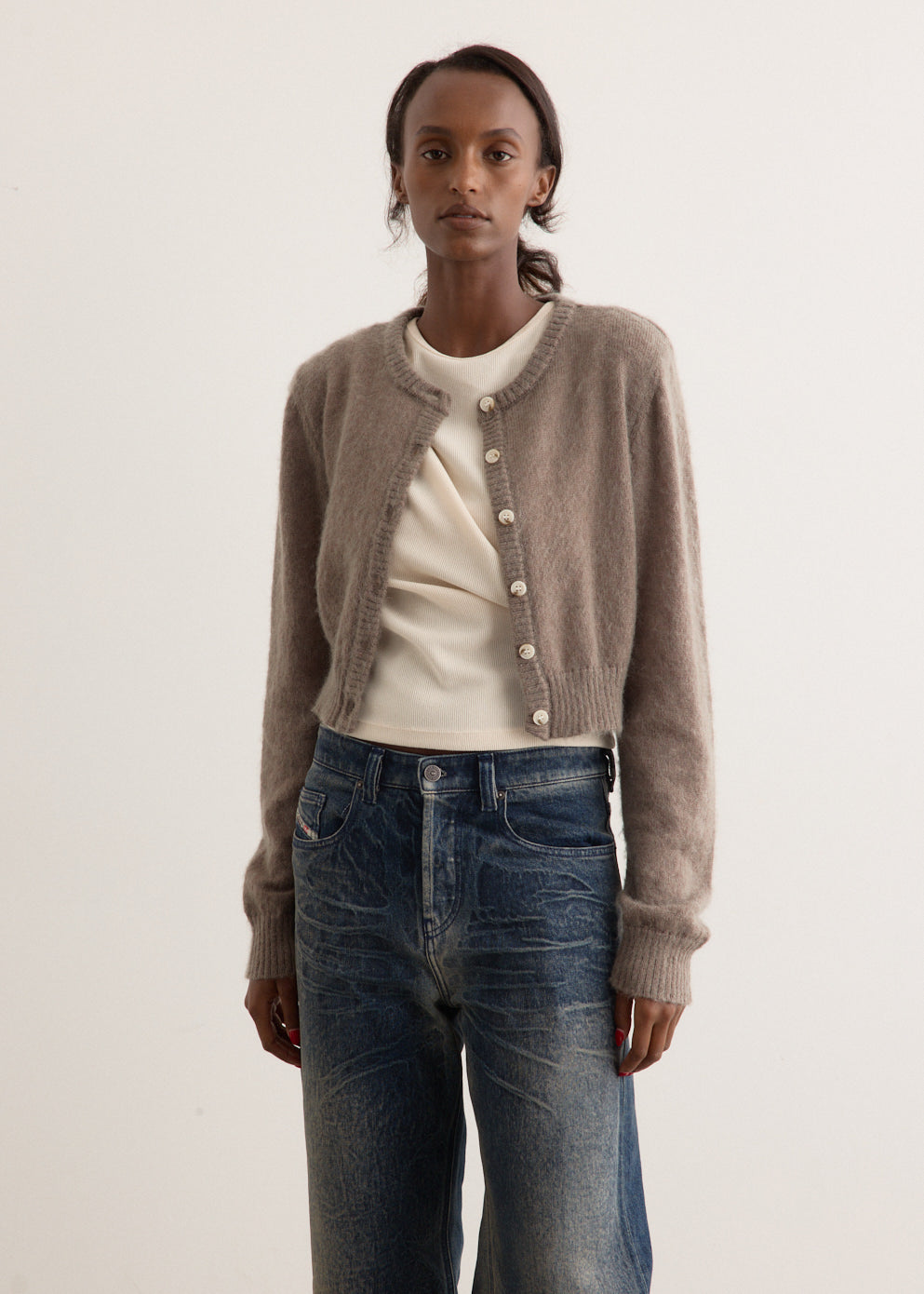 WYM WYM MOHAIR BLEND KNIT SHIRT CARDIGAN ・M MOHAIR BLEND KNIT