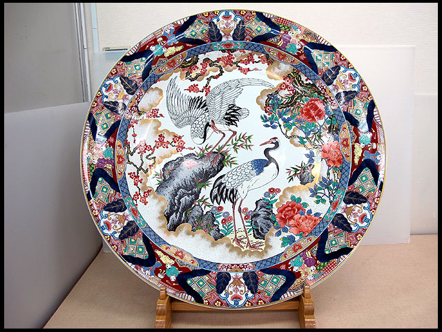 大迫力価格200万円!神右ｴ門作/有田焼染錦鶴絵三尺大皿φ約99cm | 中古品