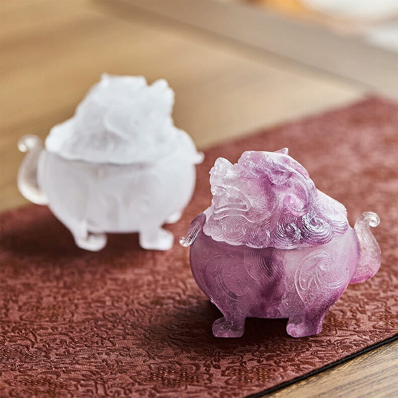 狻猊 さんげい 神獣 香炉 お香・線香立て 瑠璃 霊獣 彫り物 手作り 香