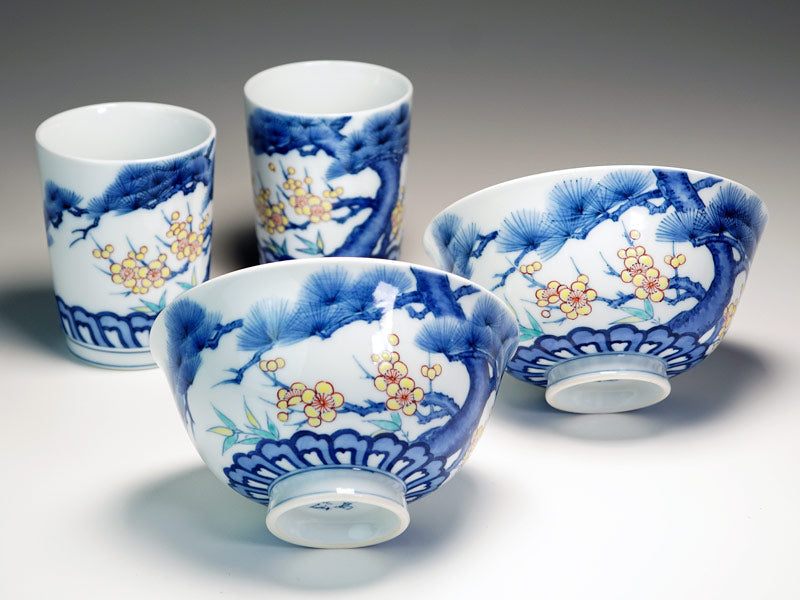 有田焼】睦揃（夫婦茶碗セット）染錦吉祥松竹梅図