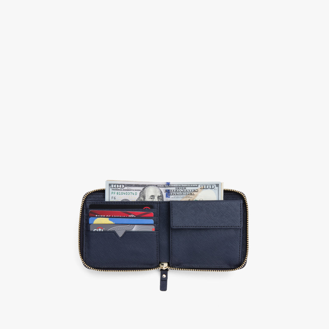 Lo & Sons Small Wallet - Saffiano Leather - DeepNavy/Gold/Camel
