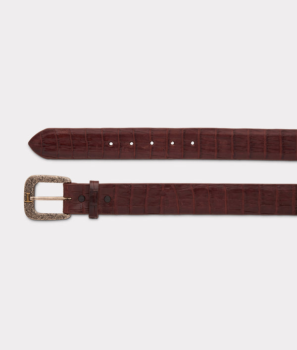 Men's Brown Leather Belt - Ultra Belly Caiman - Sienna - Lucchese