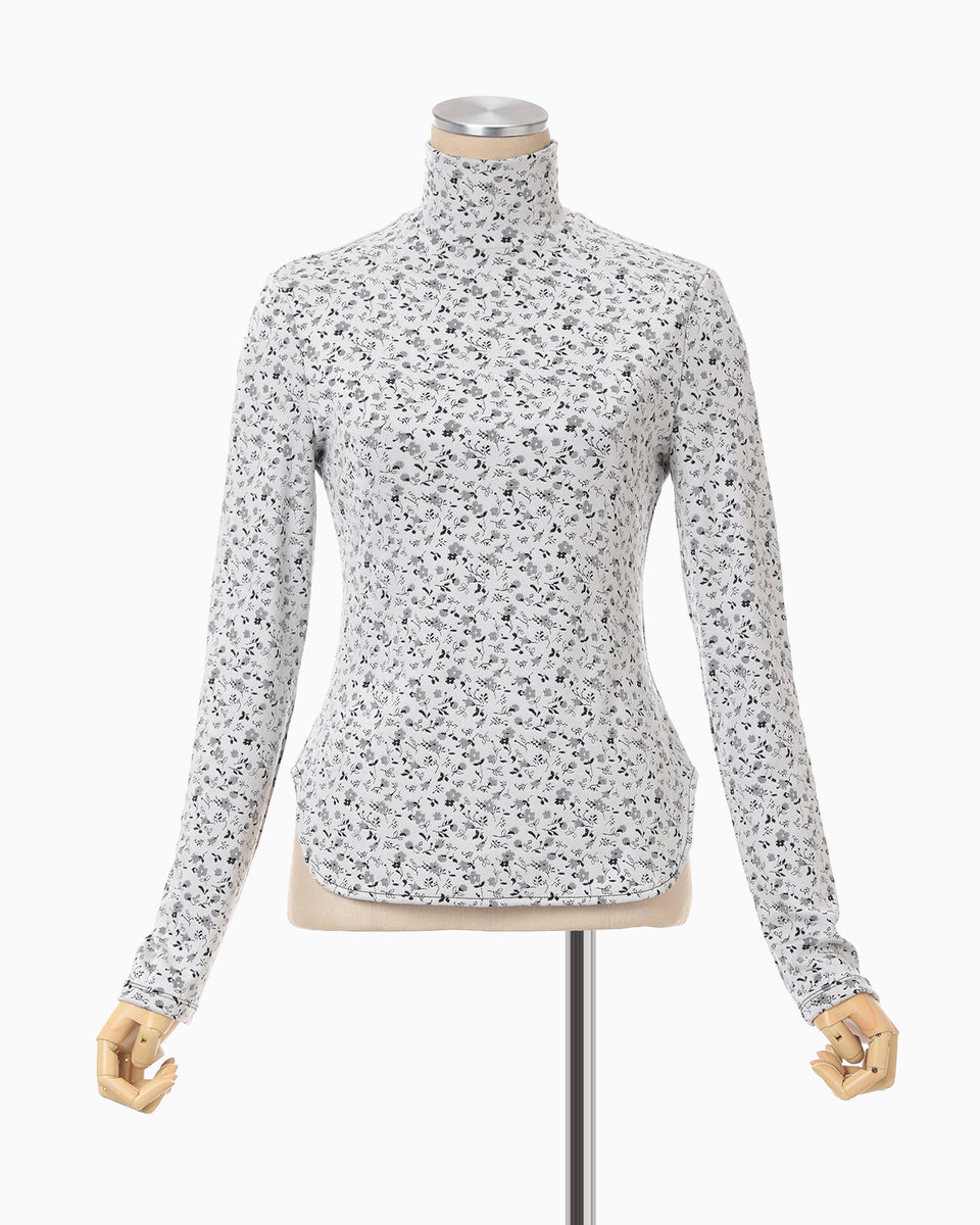 Floral Jacquard Fraise Stitch High Neck Top - white - Mame Kurogouchi