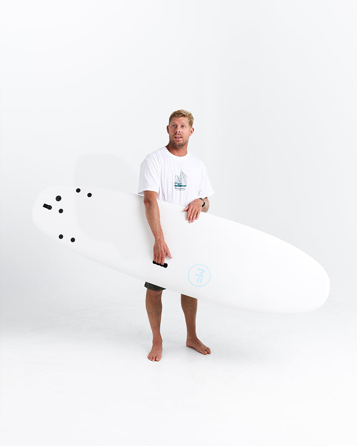 BEASTIE SUPER SOFT - WHITE/TEAL FCSII – MICK FANNING SOFTBOARDS AUS