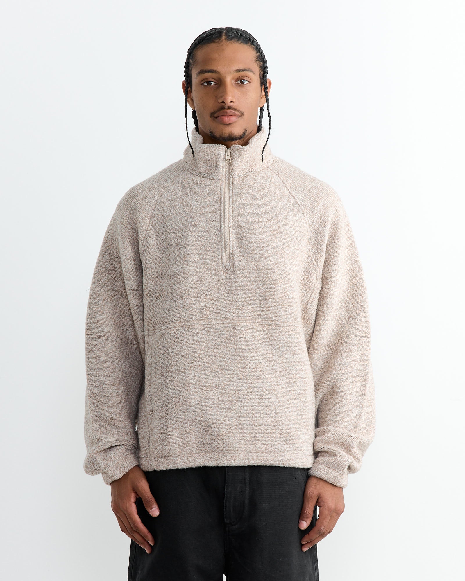 Wool Blend Sherpa Mock in Tan