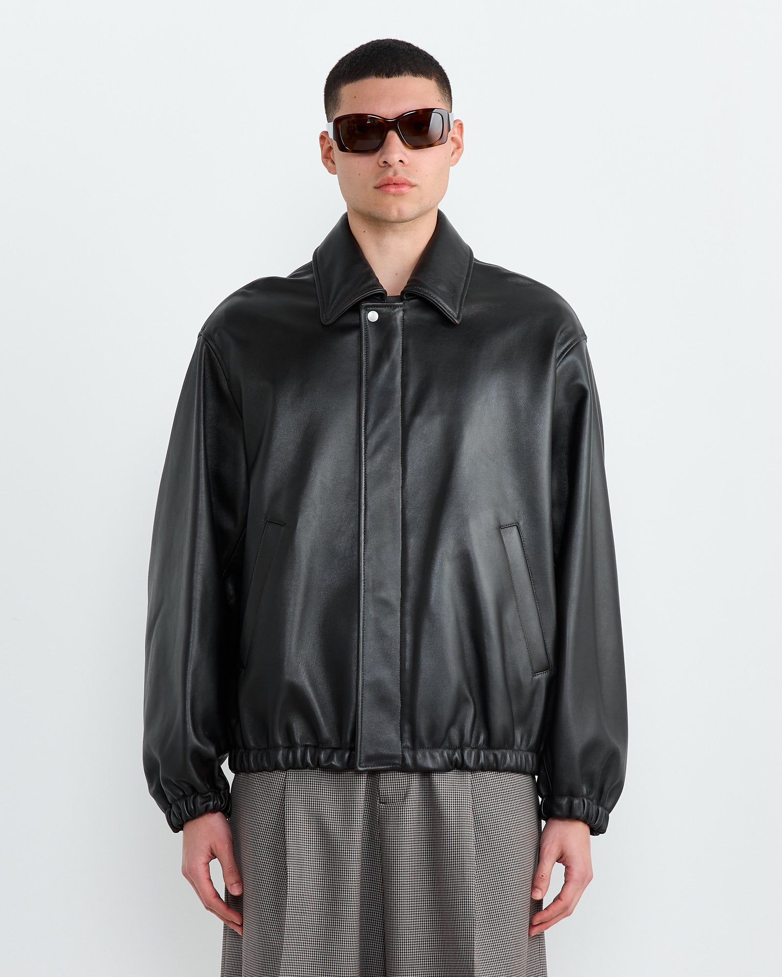 Leather Zip Short Jacket in Dark Brown