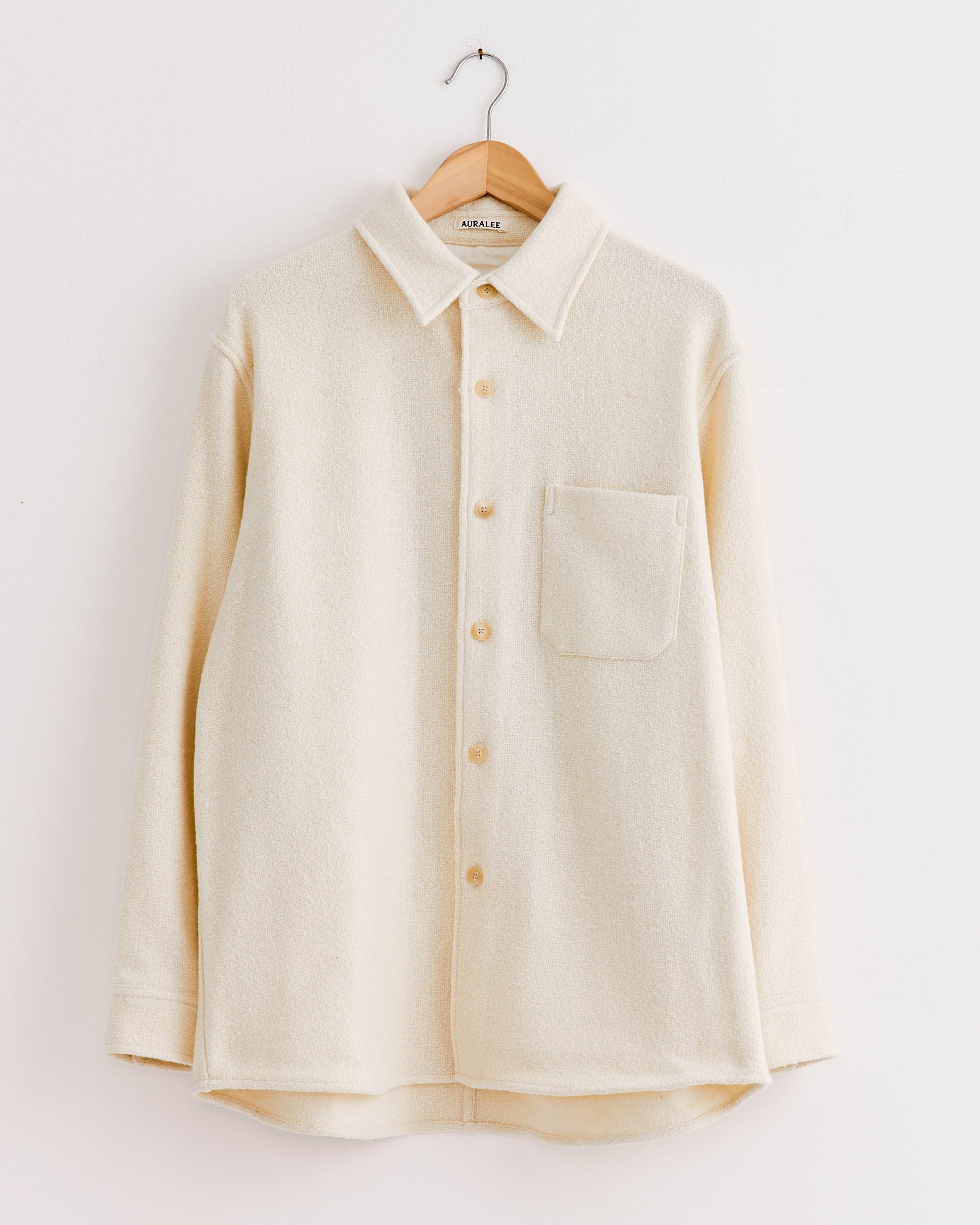 Homespun Tweed Shirt Blouson in Ivory White