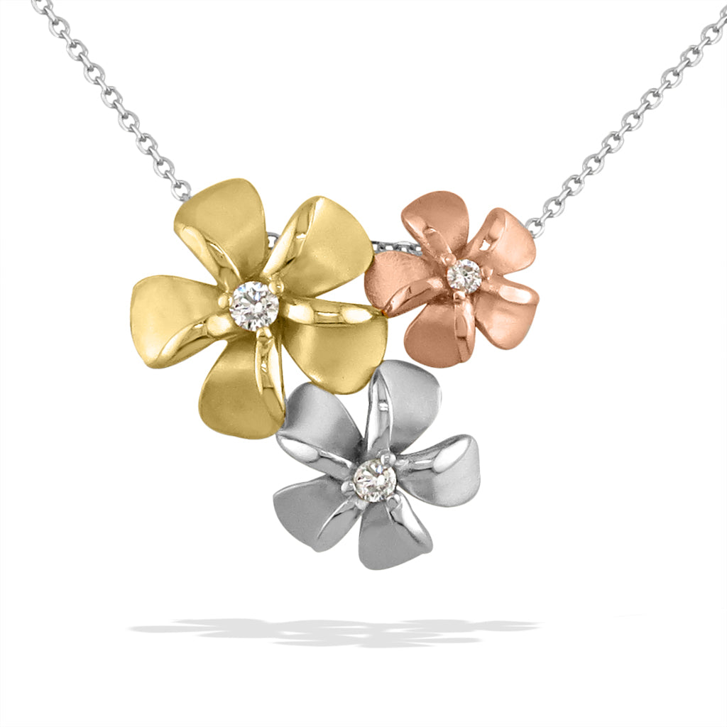 Large Tri-Color Plumeria Bouquet Pendant with Diamonds – Na Hoku