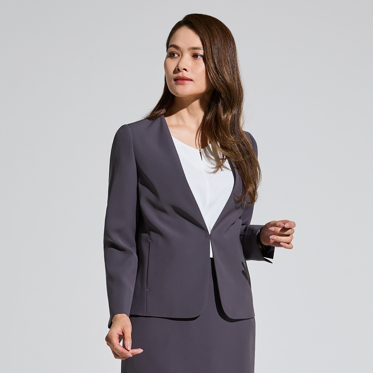 アウトレット]THE 3rd SUITS ダブルサテン ノーカラージャケット