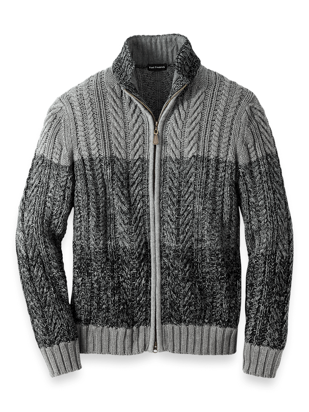 Cotton Cable Full Zip Mock Neck Sweater - Black/grey – Paul Fredrick