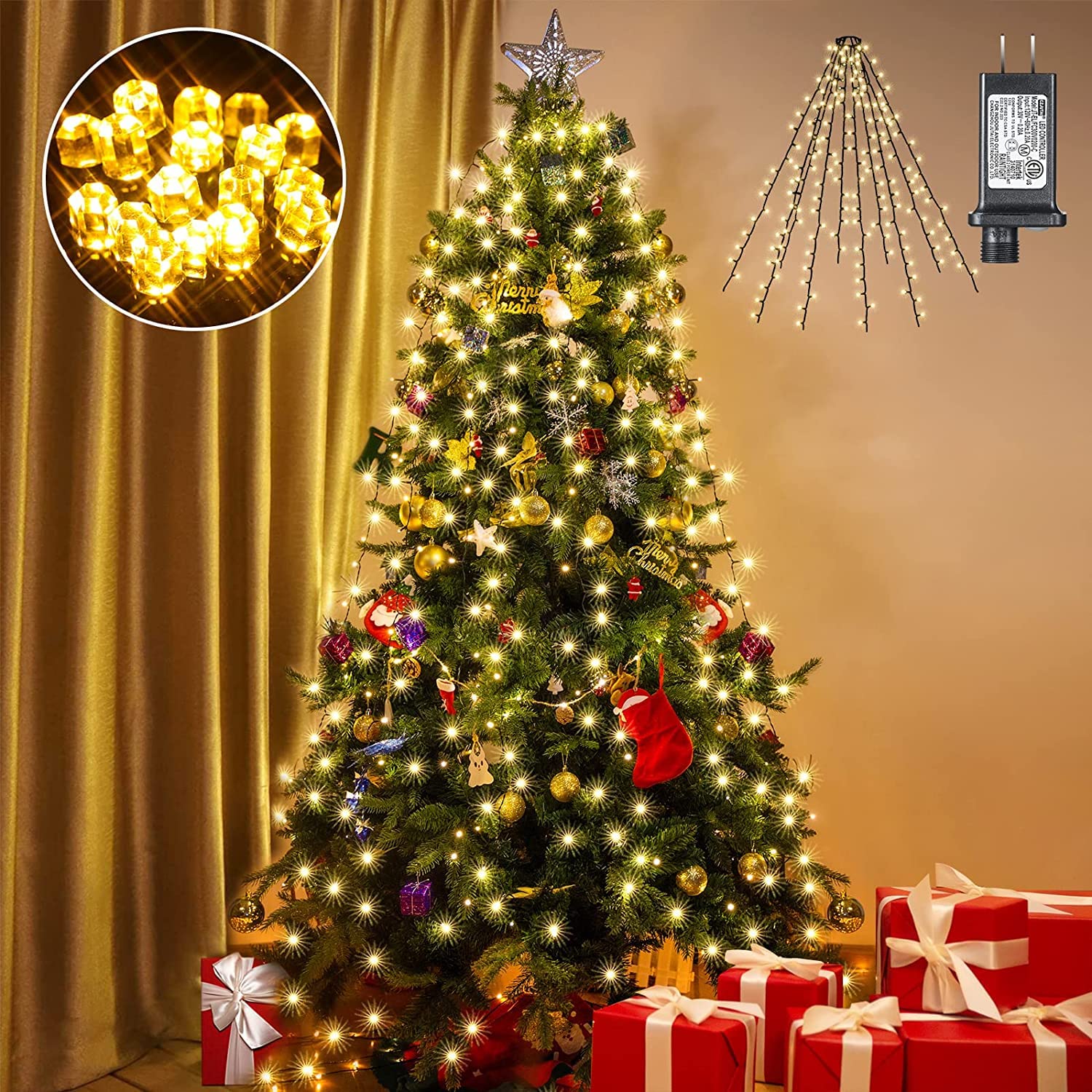 Quntis 6.6フィート クリスマスツリーライト – 400 LED, 10ライン