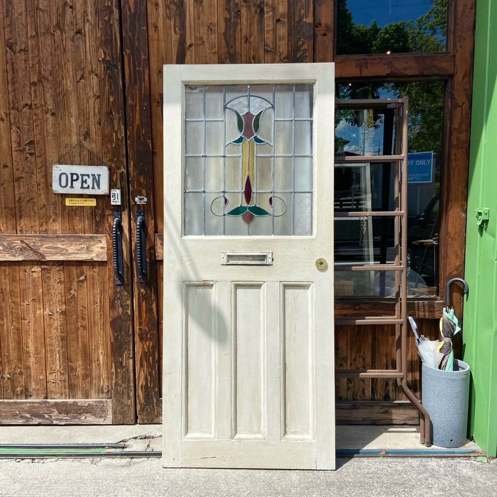 アンティークドア 【2】ホワイト 扉 建具 木製 ステンドガラス レトロ