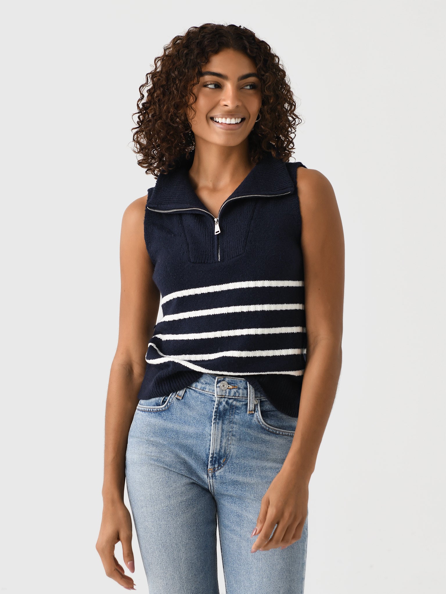 Matthew Bruch Women's Quarter Zip Striped Knit Vest – Saint Bernard