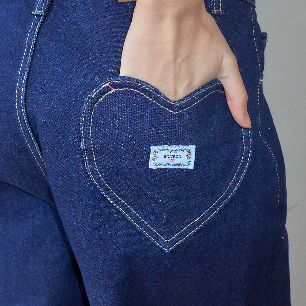 RONRON BACK HEART STITCH POCKET DENIM PANTS INDIGO BLUE – SeoulSeoul