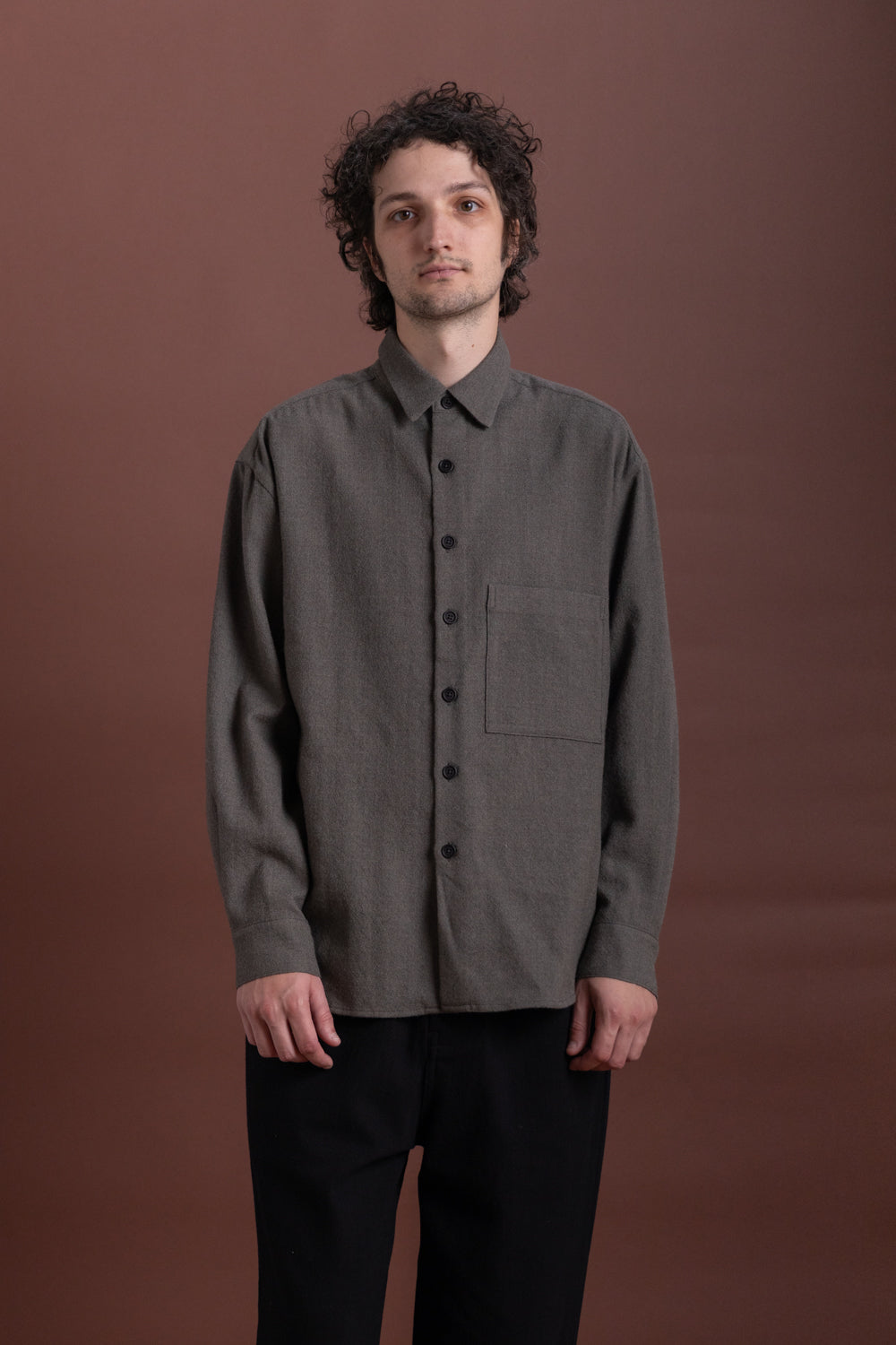 BIG SHIRT TWO IN HEATHER GREY WOOL GAUZE
