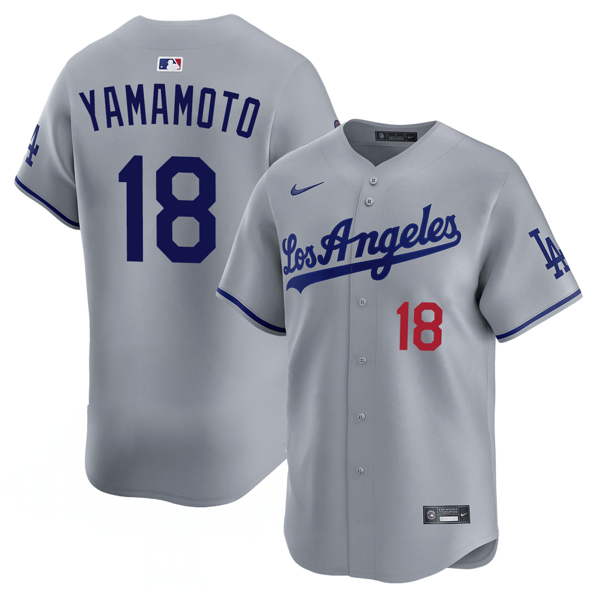 Dodgers Yoshinobu Yamamoto Nike Gray Road 18 Limited Jersey