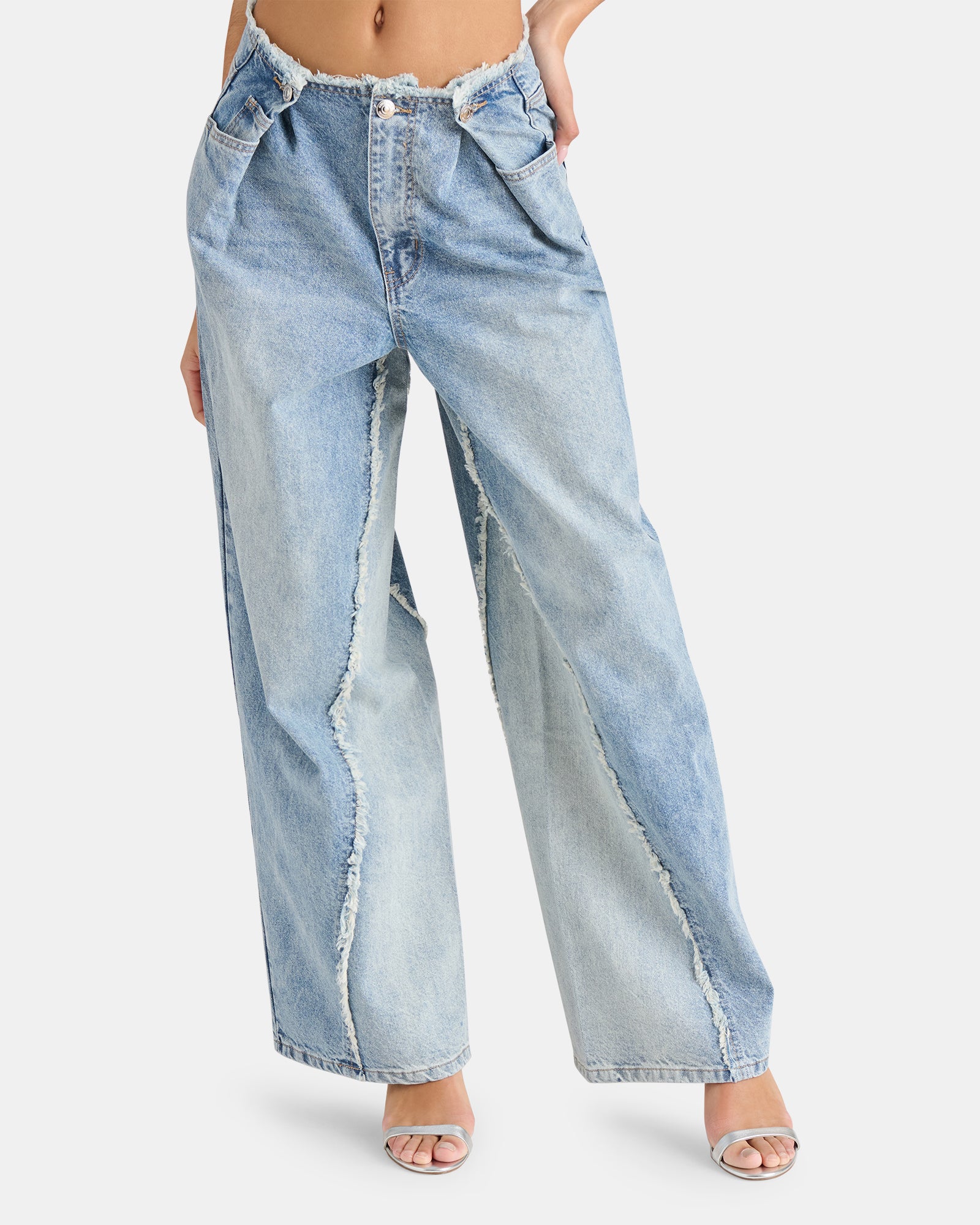 LOOSE FIT WIDE LEG Blue Denim Jeans | Women's Designer Bottoms