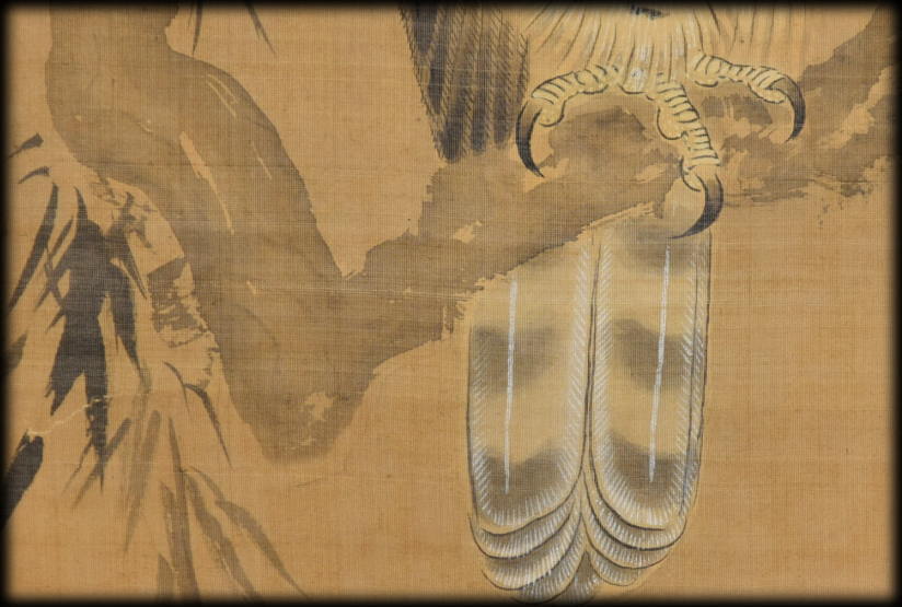 片山墨随斎守春「柳に鷹図」：B-2388[掛け軸]古美術谷口