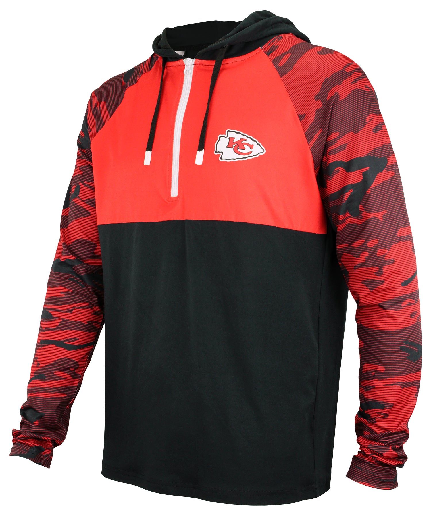Zubaz NFL Men's Kansas City Chiefs Team Color Block 1/4 Zip Hoodie W/