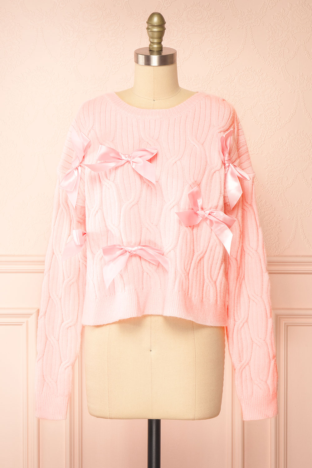 Zorane Pink Knit Sweater w/ Satin Bows | Boutique 1861