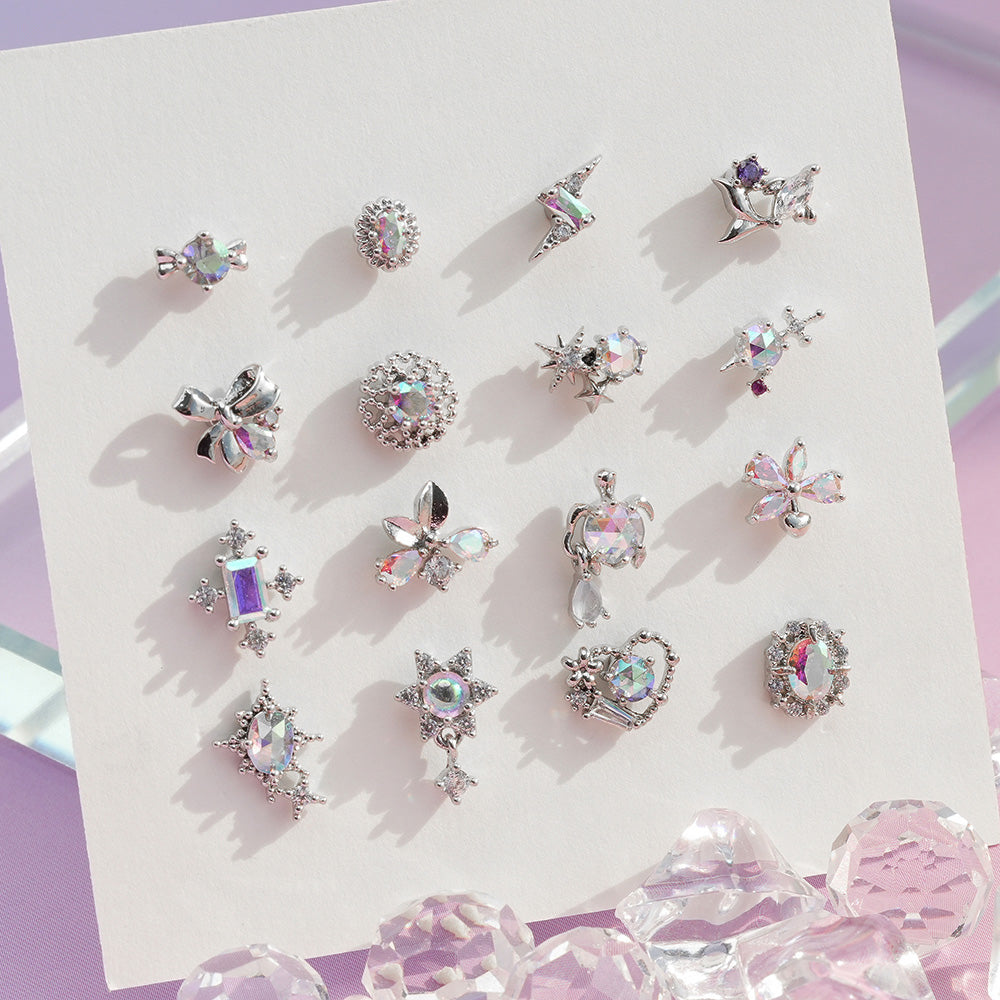 サージカル]オーロラストーン ABビジューシルバーモチーフ ピアス