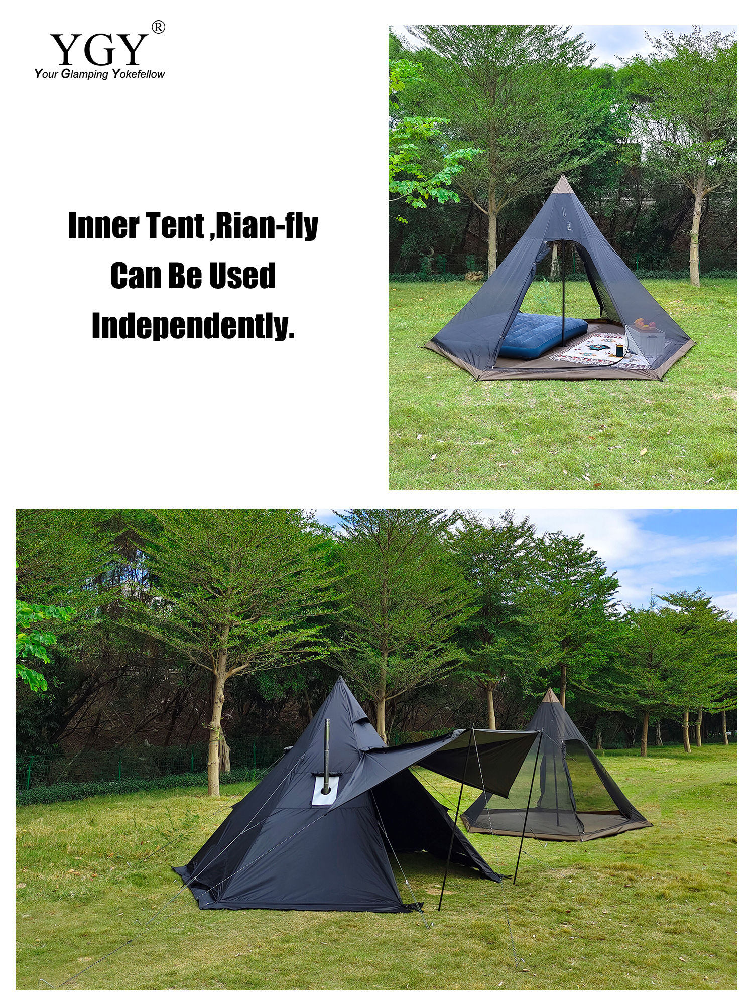 YGY ホットテント ストーブジャック付き 4人用 ティピーテント