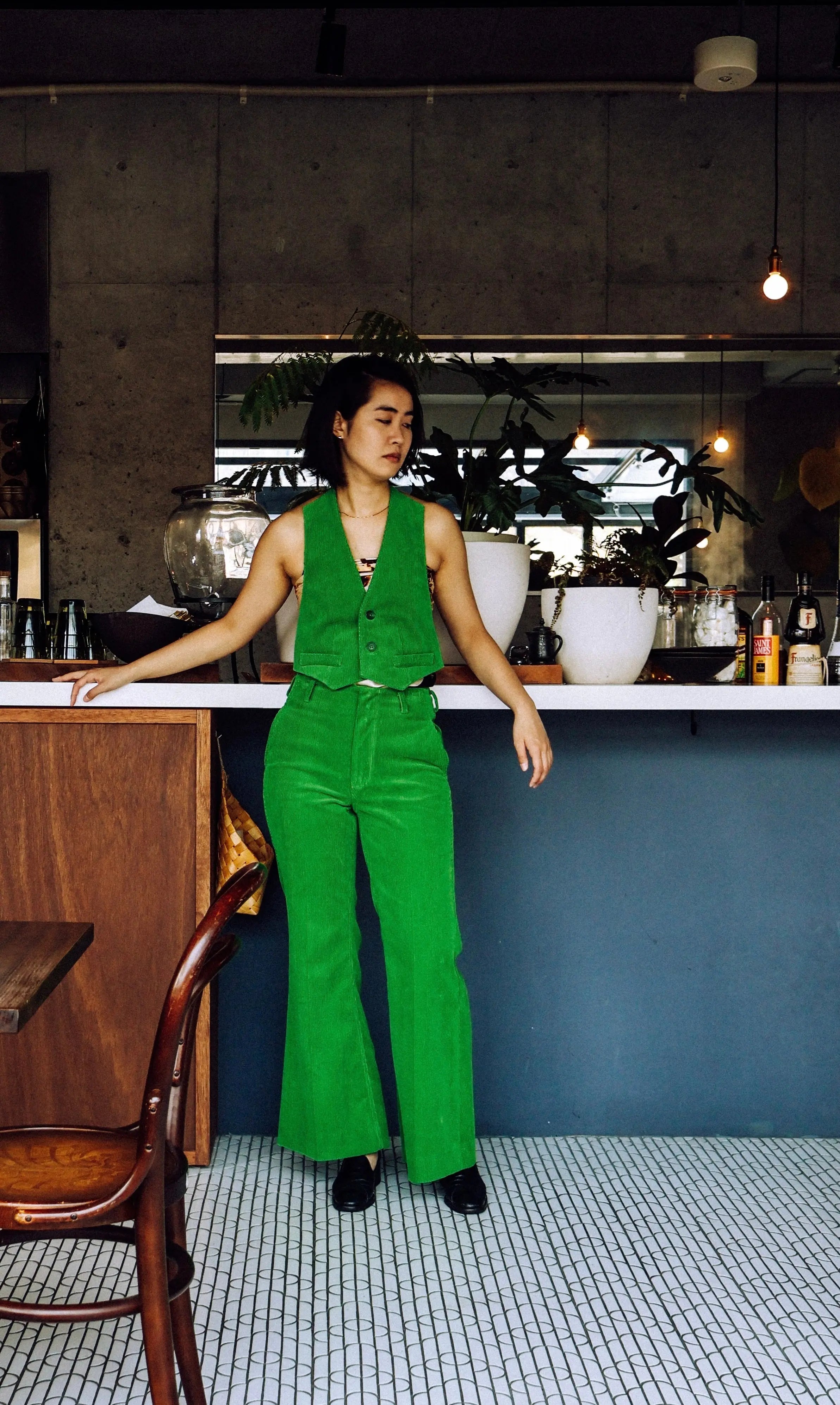 FUMIKA UCHIDA / CORDUROY OPEN WAISTCOAT / GREEN - 601 | – 601